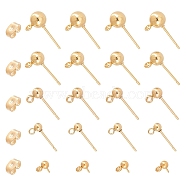 Elite 30Pcs 5 Styles 304 Stainless Steel Ball Post Stud Earring Findings, with Loop and 316 Surgical Stainless Steel Pin, with Ear Nuts, Earring Backs, Golden, 17x9x6mm, Hole: 1.6mm, Pin: 0.7mm, 6pcs/style(STAS-PH0001-48)