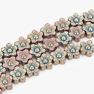 Electroplate Non-magnetic Synthetic Hematite Beads Strands, Flower, Rainbow Plated, 10x10x4mm, Hole: 1mm, about 45pcs/strand, 16.5 inch(X-G-T061-98C)