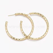 Brass Stud Earrings, Half Hoop Earrings, with Ear Nuts, Long-Lasting Plated, Textured, Ring, Real 18K Gold Plated, 46x3mm, Pin: 1mm(EJEW-L231-28G)