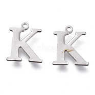 304 Stainless Steel Charms, Laser Cut, Alphabet, Stainless Steel Color, Letter.K, 12x10x0.8mm, Hole: 1mm(STAS-H112-K-P)