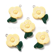 Resin Pendants, with Platinum Iron Peg Bail, Flower, Champagne Yellow, 32x20.5x6mm, Hole: 2mm(RESI-C002-35)