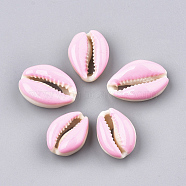 Cowrie Shell Beads, with Enamel, No Hole/Undrilled, Pink, 20~26x13~18x5~7mm(SHEL-S274-04G)