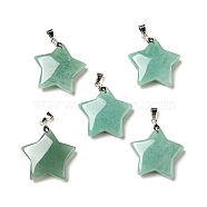 Natural Green Aventurine Pendants, with Platinum Tone Brass Findings, Star Charm, 29x30x8mm, Hole: 6x4mm(G-I319-04P-02)