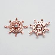 Brass Micro Pave Cubic Zirconia Links, Clear, Lead Free & Nickel Free, Helm, Rose Gold, 23.5x20x3.5mm, Hole: 1.5mm(KK-N029-08RG-FF)