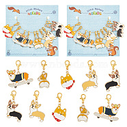 Dog Pendant Stitch Markers, Alloy Enamel Crochet Lobster Clasp Charms, Locking Stitch Marker with Wine Glass Charm Ring, Mixed Color, 3.3cm, 5 style, 2pcs/style, 10pcs/set, 2 sets/box(HJEW-AB00324)