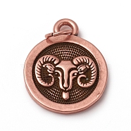 Brass Pendants, with Jump Rings, Long-Lasting Plated, Flat Round with 12 Constellation/Zodiac Sign, Antique Rose Gold, Aries, 18.5x15x2mm, Jump Ring: 5x0.7mm, Inner Diameter: 3.6mm(KK-I668-01ARG-06)
