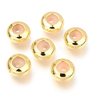 Brass Beads, with Rubber Inside, Slider Beads, Stopper Beads, Long-Lasting Plated, Flat Round, Golden, 8x4mm, Hole: 1.4mm(X-KK-C101-01G)