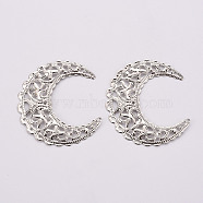 Iron Filigree Joiners Links, Etched Metal Embellishments, Hollow Out, Crescent Moon, Platinum, 43x37.5x0.5mm, Hole: 1.2mm(IFIN-T002-42P)