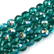 Transparent Electroplate Glass Beads Strands, Faceted(96 Facets), Half AB Color Plated, Round, Teal, 6x5mm, Hole: 1mm, about 95~100pcs/strand, 20.47~21.34 inch(52~54.2cm)(EGLA-TAC0006-05C)