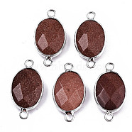 Synthetic Goldstone Links/Connectors, Platinum Tone Brass Edge, Faceted Oval, 27.5x14~15x6mm, Hole: 2mm(G-T131-102-24)