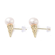 Natural Pearl Ice-Cream Stud Earrings, Brass Earrings with 925 Sterling Silver Pins, Real 14K Gold Plated, 16.5x7mm(EJEW-P256-74G)