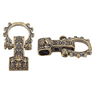 1Pc Tibetan Style Brass Shackle Clasps, for Bracelet Making, Skull, Antique Bronze, 43.5x25.5x9.5mm, Hole: 3.5mm and 8x5mm(KK-NB0003-68)