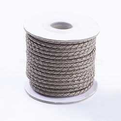Round Braided Cowhide Cords, Light Grey, 3mm, about 10.93 yards(10m)/roll(WL-L009-01V)