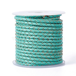Braided Cowhide Cord, Leather Jewelry Cord, Jewelry DIY Making Material, with Spool, Turquoise, 3.3mm, 10yards/roll(WL-I005-A04)