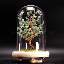 Natural Green Aventurine Display Decoration, with Brass Wire, for Home Desk Decorations, Tree of Life Cloche Bell Jar, 80x130mm(TREE-PW0001-22B)