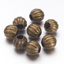 Iron Corrugated Beads, Round, Antique Bronze, 6mm, Hole: 2mm, about 3500pcs/1000g(E185Y-NFAB)