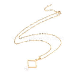 304 Stainless Steel Necklaces, with Rhombus & Bead Pendant, for Women, Golden, 46cm(NJEW-M189-05G)