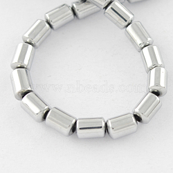 Non-magnetic Synthetic Hematite Beads Strands, Grade A, Column, Silver Plated, 5x4x4mm, Hole: 1mm, about 74pcs/strand, 15.5 inch(X-G-Q888-5x4mm-7)