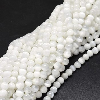 Natural Selenite Beads Strands, Round, 6~6.5mm, Hole: 0.8mm, about 58~ 62pcs/strand, 15 inch(38cm)