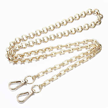 Bag Chains Straps, Brass Cable Link Chains and Iron Cable Link Chains, with Alloy Swivel Clasps, for Bag Replacement Accessories, Light Gold, 110x1.2cm