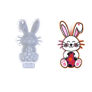 Easter Rabbit Silicone Keychain Pendant Molds, Resin Casting Molds, for UV Resin, Epoxy Resin Craft Making, Egg, 82x45x6mm, Hole: 3mm