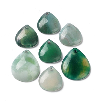 Dyed & Heated Natural Green Agate Pendants, Teardrop Charms, 21.5~29.5x20~24.5x4~5.5mm, Hole: 1.5~1.6mm