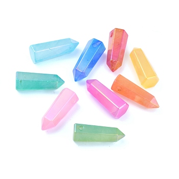 Electroplate Natural Quartz Pendants, Faceted, Dyed, Bullet, 39x15x14mm, Hole: 3mm