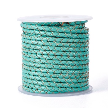 Braided Cowhide Cord, Leather Jewelry Cord, Jewelry DIY Making Material, with Spool, Turquoise, 3.3mm, 10yards/roll