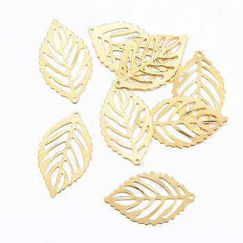 201 Stainless Steel Pendants, Leaf, Golden, 23.5x14x0.3mm, Hole: 1mm