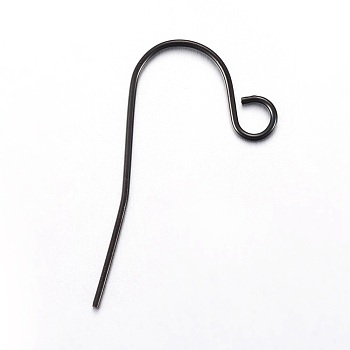 Stainless Steel Earring Hooks, with Horizontal Loop, Electrophoresis Black, 23x13mm, Hole: 2.5mm, 21 Gauge, Pin: 0.7mm