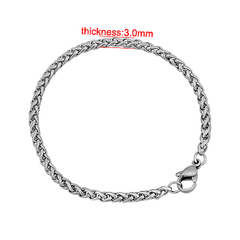 304 Stainless Steel Wheat Chain Bracelets, with Lobster Claw Clasps, Stainless Steel Color, 7-1/8 inch(180mm), 3mm
