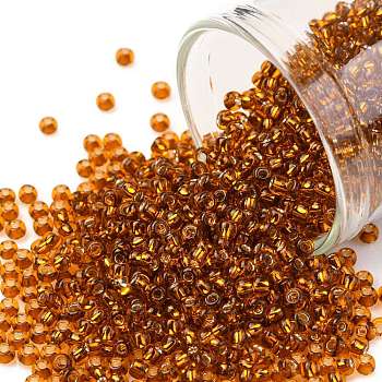 TOHO Round Seed Beads, Japanese Seed Beads, (2154S) Silver Lined Orange Amber, 11/0, 2.2mm, Hole: 0.8mm, about 5555pcs/50g