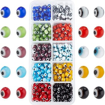 Handmade Evil Eye Lampwork Beads, Round, Mixed Color, 6mm, Hole: 1mm, about 50pcs/compartment, 500pcs/box