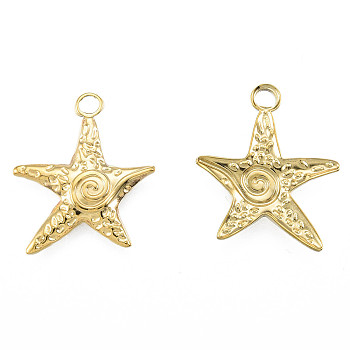 Ion Plating(IP) 201 Stainless Steel Pendants, Starfish, Real 18K Gold Plated, 23x20x2.5mm, Hole: 2mm