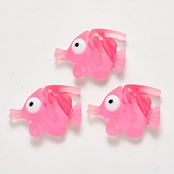Translucent Frosted Resin Cabochons, Fish, Hot Pink, 24x18x7mm