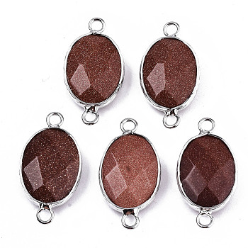 Synthetic Goldstone Links/Connectors, Platinum Tone Brass Edge, Faceted Oval, 27.5x14~15x6mm, Hole: 2mm