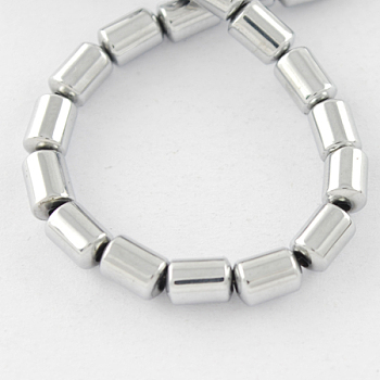 Non-magnetic Synthetic Hematite Beads Strands, Grade A, Column, Platinum Plated, 5x4x4mm, Hole: 1mm, about 74pcs/strand, 15.5 inch