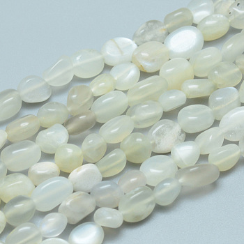 Natural Grey Moonstone Beads Strands, Tumbled Stone, Nuggets, 6~9x6~7x4~5mm, Hole: 0.8mm, about 54pcs/Strand, 15.55 inch(39.5 cm)