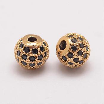 Brass Micro Pave Cubic Zirconia Beads, Round, Golden, 6x5.5mm, Hole: 2mm