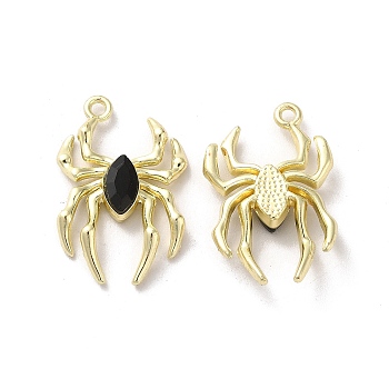 Glass Spider Pendant, with Light Gold Alloy Findings, Lead Free & Cadmium Free, Black, 25.5x17x4.5mm, Hole: 1.6mm