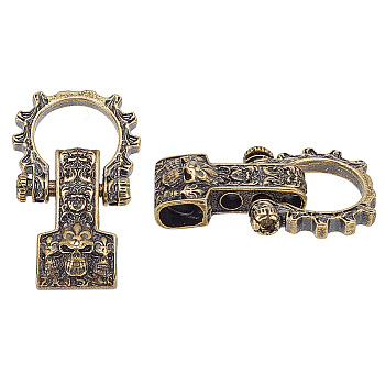 1Pc Tibetan Style Brass Shackle Clasps, for Bracelet Making, Skull, Antique Bronze, 43.5x25.5x9.5mm, Hole: 3.5mm and 8x5mm