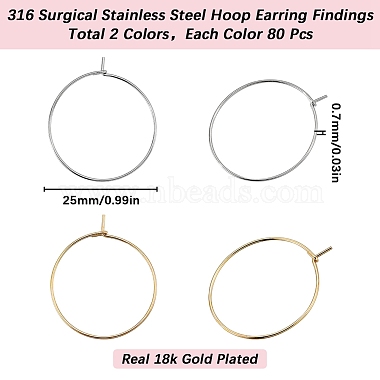 160шт. 2 цвета 316 фурнитура для серег-колец из хирургической нержавеющей стали(STAS-SC0007-21)-2
