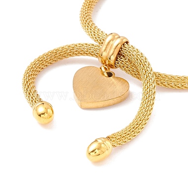 Bracelet coulissant à breloques en forme de cœur avec strass en cristal et chaîne à mailles rondes pour femme(BJEW-C013-08G)-4
