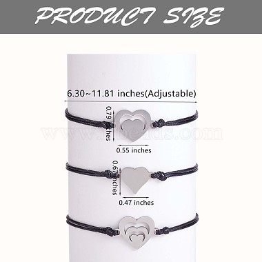 3Pcs 3 Style 430 Stainless Steel Heart Link Bracelets Set(JB724A)-3
