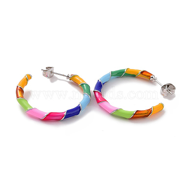 Colorful Enamel Ring Stud Earrings(EJEW-P225-03P)-2