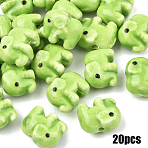 20Pcs Handmade Porcelain Beads, Hand Painted Ceramic Beads, Famille Rose Style, Elephant, Green Yellow, 11x14x8mm, Hole: 1.6~1.8mm(PORC-YW0001-71C)