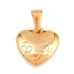 Valentine's Day 304 Stainless Steel Pendants, PVD Vacuum Plating, Heart with I love you Charms, Golden, 15.5x16x5mm, Hole: 6x3.5mm(STAS-H265-01A-G)