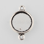 Tibetan Style Alloy Cabochon Connector Settings, Cadmium Free & Lead Free, Plain Edge Bezel Cups, Flat Round, Antique Silver, Tray: 14mm, 25x17x2mm, Hole: 2mm(X-TIBE-M022-13AS)