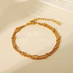 Stainless Steel Multi-Layered Satellite Chain Bracelets for Women, Real 18K Gold Plated, 6-5/8 inch(16.9cm)(KV6681)