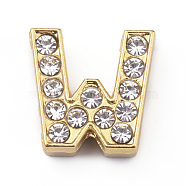 Alloy Slide Charms, with Crystal Rhinestone, Letter, Letter.W, W: 12x12x4.2mm, Hole: 2x8mm(PALLOY-WH0070-30W)